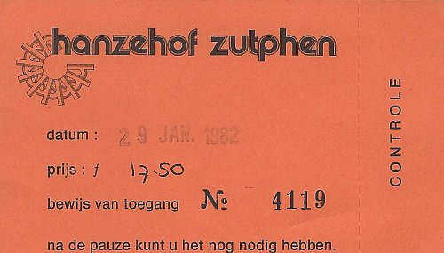 Golden Earring show ticket#4119 January 29, 1982 Zutphen - Hanzehof